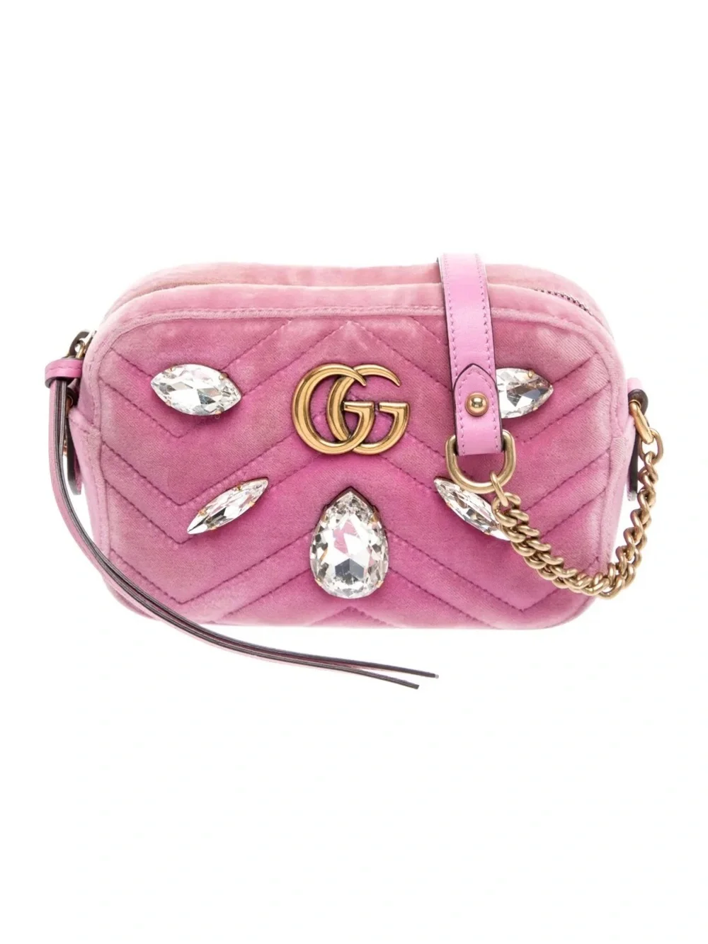 Gucci Pink Velvet GG Crystal Camera Bag